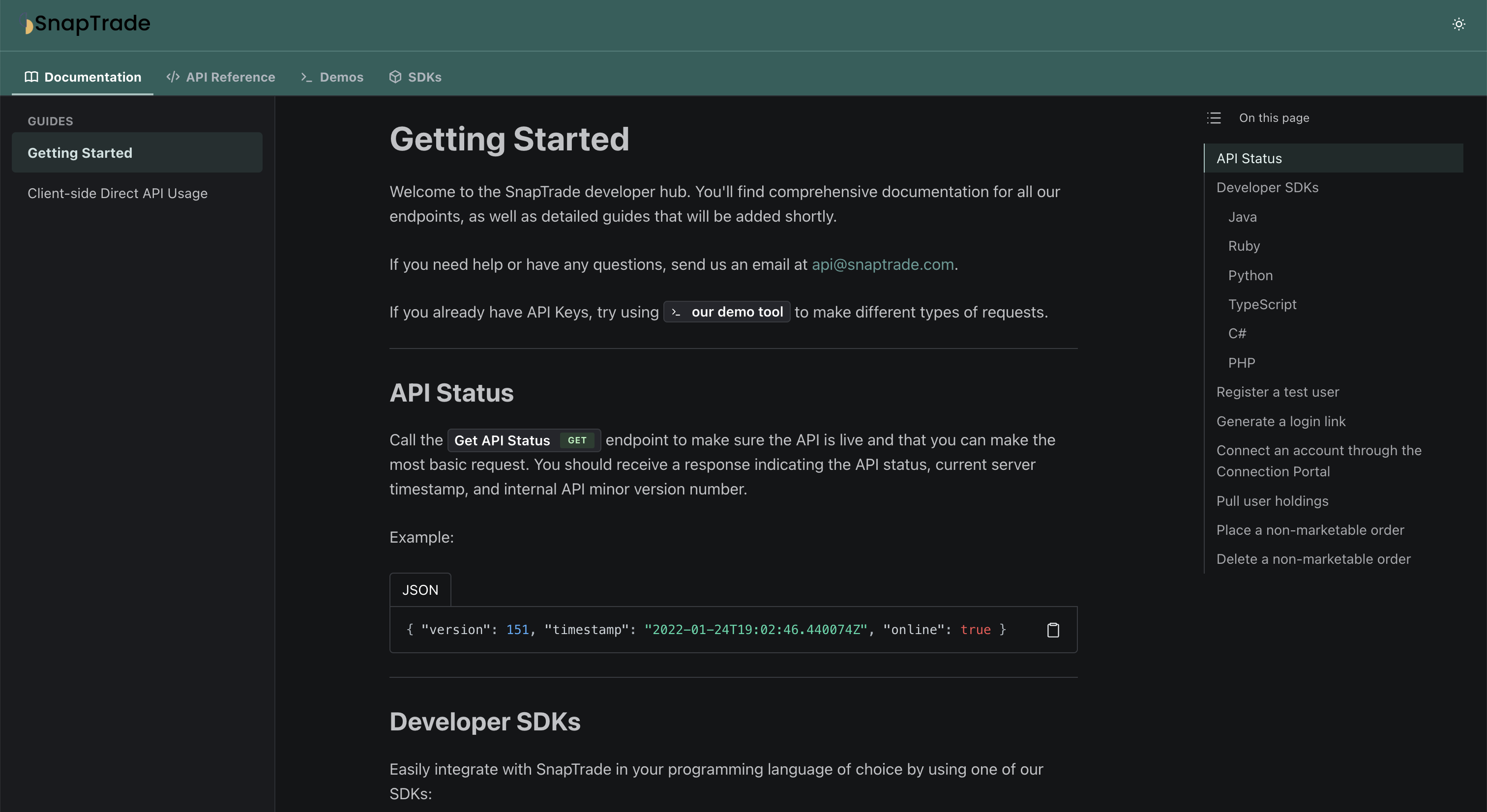 Example API Documentation Page